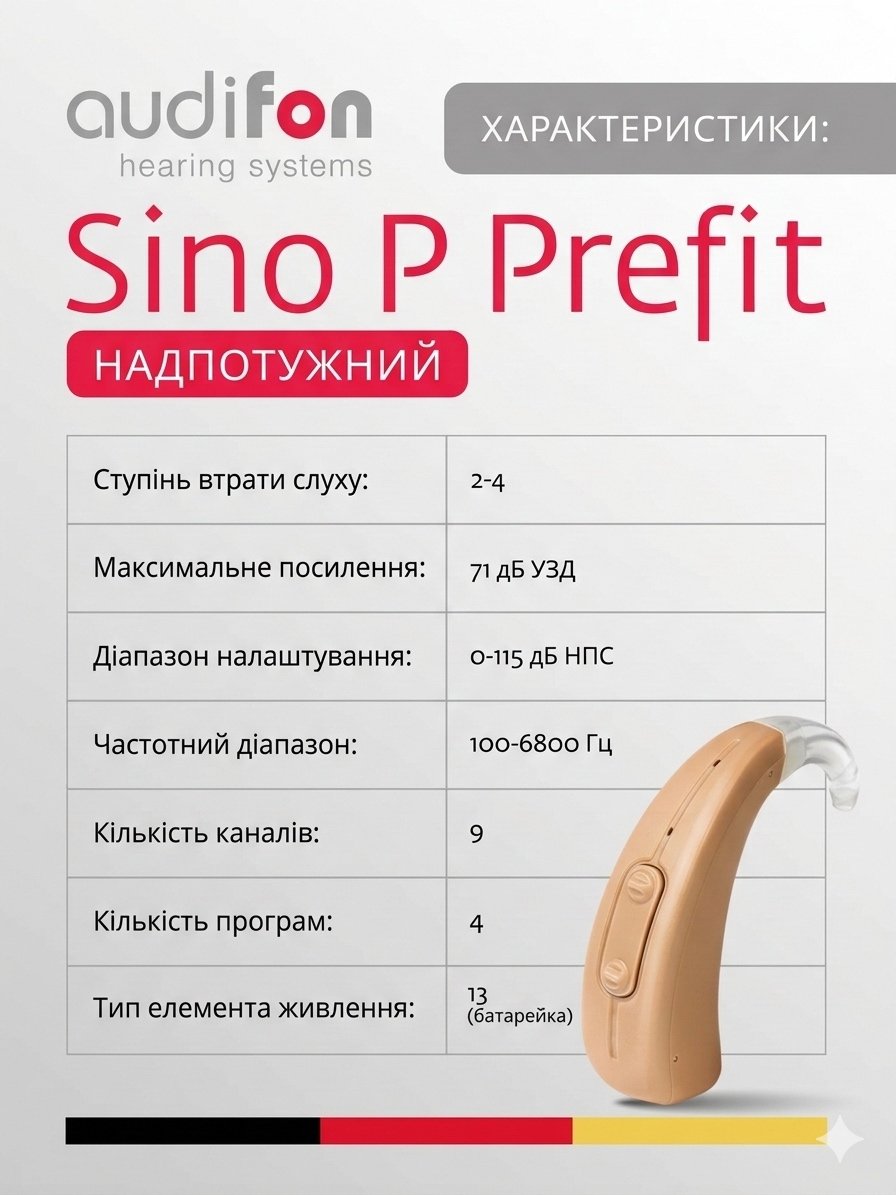 Слуховий апарат Audifon SINO P 🦻 Купити слуховий апарат Audifon SINO P надпотужний